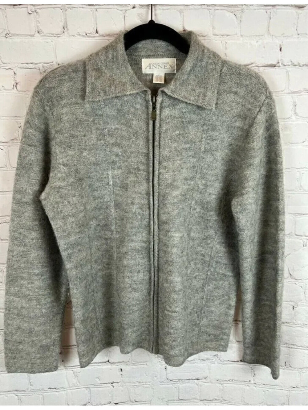 CASUAL CORNER ANNEX vintage wool full zip collared gray cardigan sweater S